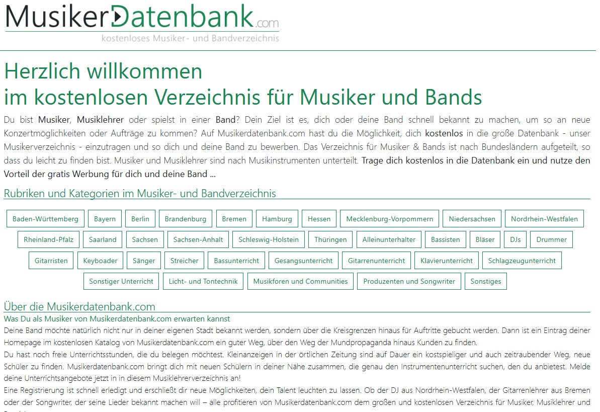 Musiker*innen finden und gefunden werden – mit MusikerDatenbank.com